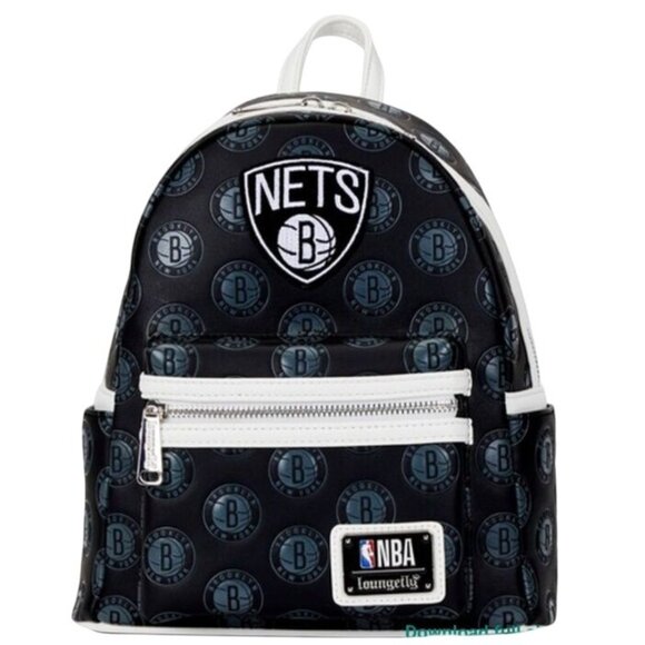 NEW Loungefly, NBA‎ Brooklyn Nets Logo Mini Backpack, Black/White - Picture 2 of 11